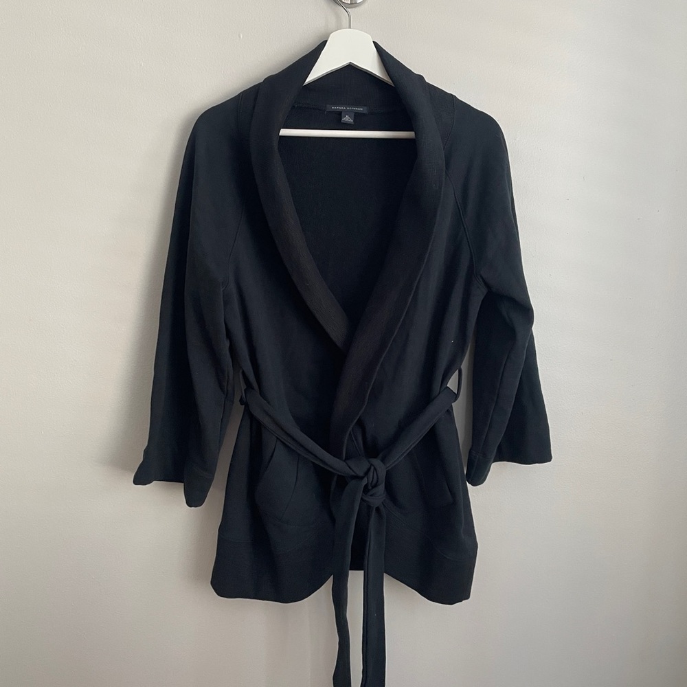 Banana Republic black open front cardigan 3/4 sleeves tie waist XL